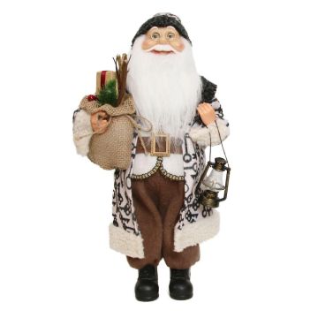 Deko Weihnachtsmann Figur ARNDOR, Geschenkesack, Laterne, beige-braun, 23x14x45cm