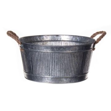 Runder Blumenkasten BIMETO mit Griffen, Rillen, Zink, silber, 11,5cm, Ø23cm