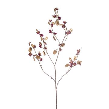 Künstlicher Lunaria Zweig LOURE mit Blüten, violett-gold, 115cm