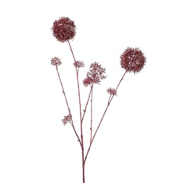 Plastik Skimmie XAVIA mit Blüten, metallic-rot, 90cm