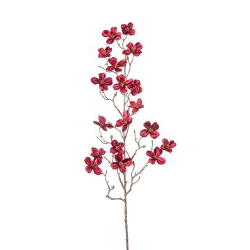 Kunstzweig Hartriegel MECIA mit Blüten, metallic-rot, 80cm