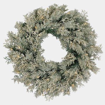 Künstlicher Winterkranz LUND, gefroren, LEDs, grün, Ø60cm