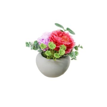 Blumengesteck Künstlich Pfingstrose, Rose, Wilde Möhre KIDANE, Dekotopf, rosa-lila, 16cm, Ø16cm