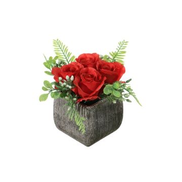 Kunstblumen Gesteck Rose, Johanniskraut ABUD, Dekotopf, rot, 17cm, Ø18cm