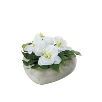Kunstblumen Gesteck Phalaenopsis Orchidee, Rose DEON, Dekotopf, weiß, 11cm, Ø18cm