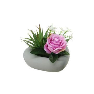 Kunstblumengesteck Rose, Agave BEVIS, Dekotopf, lila-weiß, 14cm, Ø18cm
