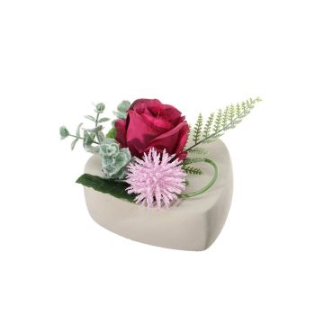 Blumengesteck Künstlich Rose, Allium EIVOR, Dekotopf, burgunderrot-rosa, 12cm, Ø17cm