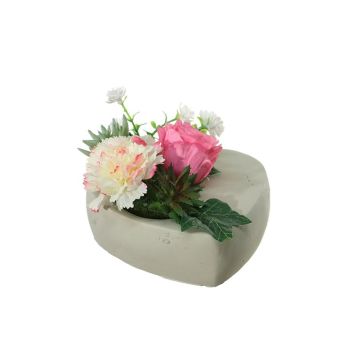 Künstliches Blumen Gesteck Nelke, Rose, Sedum, Agave BODIL, Dekotopf, rosa-creme, 10cm, Ø17cm