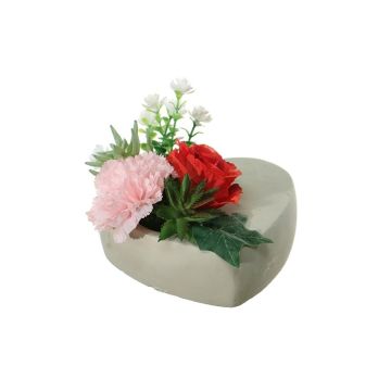 Künstliches Blumen Gesteck Nelke, Rose, Sedum, Agave BODIL, Dekotopf, rot-rosa, 10cm, Ø17cm