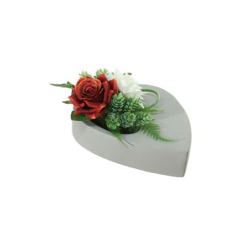 Künstliches Blumengesteck Rose, Dahlie, Hopfen DYVEKE, Dekotopf, burgunderrot-creme, 12cm, Ø25cm
