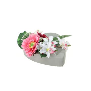 Kunstblumen Gesteck Gerbera, Orchidee, Rose, Lilie ERENE, Dekotopf, rosa-weiß-pink, 12cm, Ø25cm