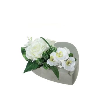 Kunstblumengesteck Rose, Orchidee, Lilie, Hopfen JELVA, Dekotopf, weiß, 13cm, Ø25cm