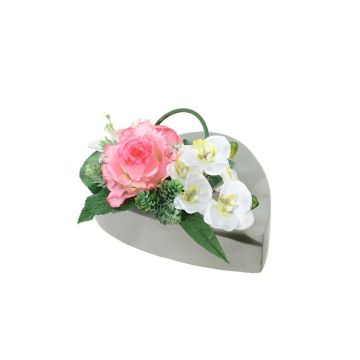 Kunstblumengesteck Rose, Orchidee, Lilie, Hopfen JELVA, Dekotopf, rosa-weiß, 13cm, Ø25cm
