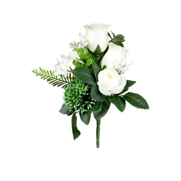 Künstliches Gesteck Rose, Ranunkel, Allium HOKUNA, Steckstab, creme, 27cm, Ø20cm