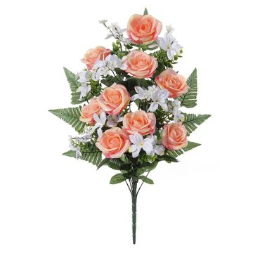 Blumengesteck Künstlich Rose, Cymbidium Orchidee JOREK, Steckstab, lachs-weiß, 60cm, Ø30cm