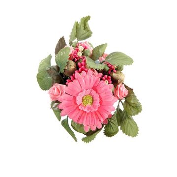 Künstlicher Kerzenkranz AMARINA mit Gerbera, Rose, pink-pink, Ø10cm