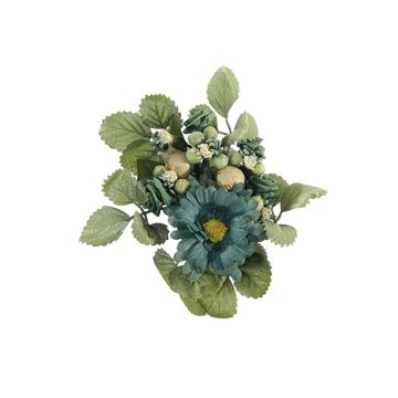 Künstlicher Kerzenkranz AMARINA mit Gerbera, Rose, blau-grün, Ø10cm