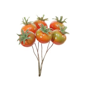 Künstliches Gemüse Cherry Tomate THIENO mit Draht, 6 Stück, rot-grün, 2,7cm, Ø3,2cm