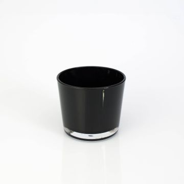 Großer Teelichthalter ALENA, Glas, schwarz, 8,5cm, Ø10cm