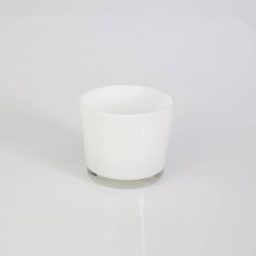 Großer Teelichthalter ALENA, Glas, weiß, 8,5cm, Ø10cm