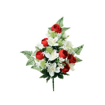 Dekogesteck Pfingstrose, Cymbidium Orchidee VARUNA, Steckstab, rot-creme, 60cm