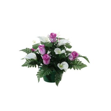 Kunstblumengesteck Calla, Rose VLADICA, Dekotopf, lila-weiß, 27cm, Ø23cm