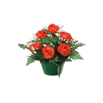 Kunstblumen Gesteck Kohl-Rose, Schleierkraut VLADIS, Dekotopf, orange-creme, 25cm, Ø23cm