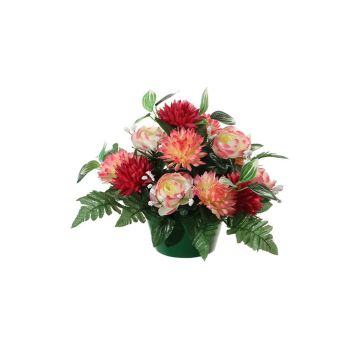 Künstliches Blumengesteck Ranunkel, Sommeraster WIEBKE, Dekotopf, rosa-pink-creme, 26cm, Ø30cm