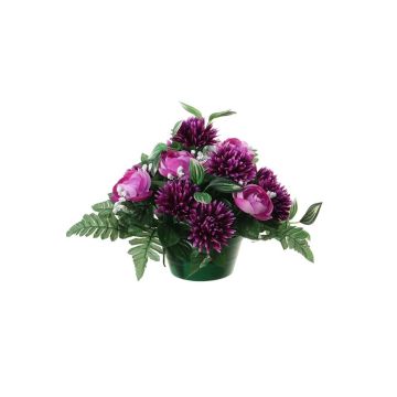 Künstliches Blumengesteck Ranunkel, Sommeraster WIEBKE, Dekotopf, violett, 26cm, Ø30cm