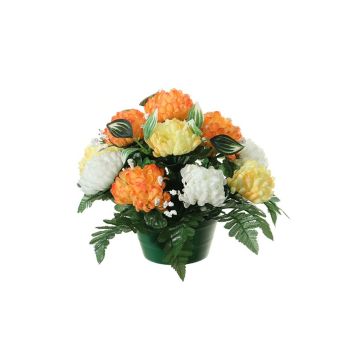 Deko Gesteck Chrysantheme, Schleierkraut YASAR, Dekotopf, orange-gelb-creme, 25cm, Ø30cm