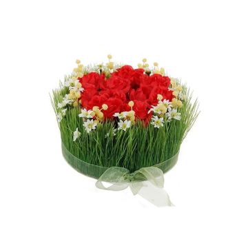 Künstliches Blumengesteck Rosen, Gras HAULANI, rot-weiß, 12cm, Ø20cm