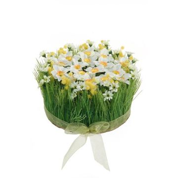 Künstliches Blumengesteck Narzissen, Gras HAULANI, weiß-gelb, 12cm, Ø20cm