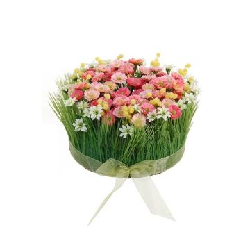 Künstliches Blumengesteck Margeriten, Gras HAULANI, rosa-weiß, 12cm, Ø20cm