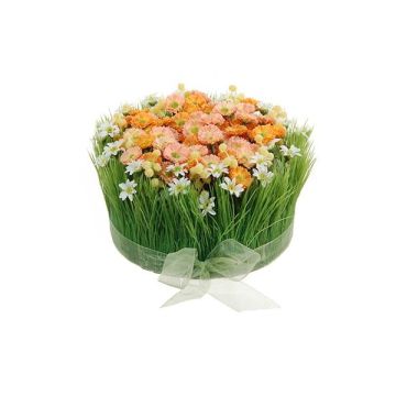 Künstliches Blumengesteck Margeriten, Gras HAULANI, orange-weiß, 12cm, Ø20cm