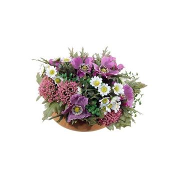 Künstliches Blumengesteck Anemone, Astilbe IGNATIO auf Platte, violett-weiß, 17cm, Ø28cm