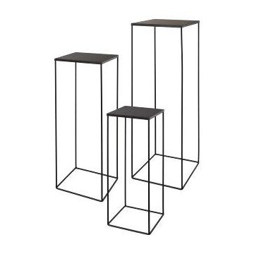 Metall Blumentisch ULAAKA, 3 Stück, schwarz, 19x19x50cm, 22x22x60cm, 25x25x70cm