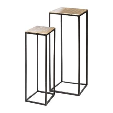 Metall Blumentisch WAKANDA, 2 Stück, schwarz-braun, 22x22x60cm, 25x25x80cm