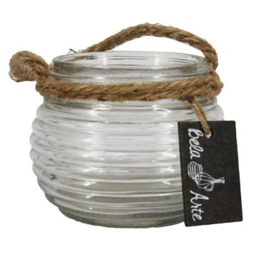 Glas Kerzenhalter PERBA mit Rillen, Henkel, klar, 9cm, Ø11,5cm