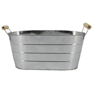 Ovaler Blumenkasten JULISA mit Henkel, Zink, silber, 21x12,5x9,5cm