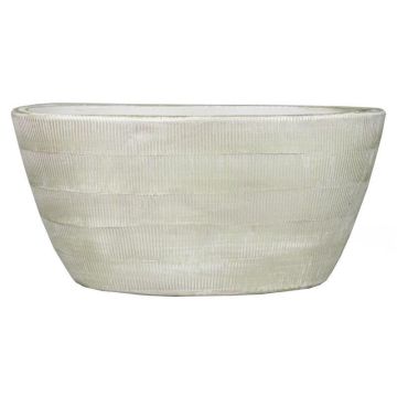 Übertopf DELTA mit Rillen, Keramik, oval, hellgrau-weiß, 30x15x14cm