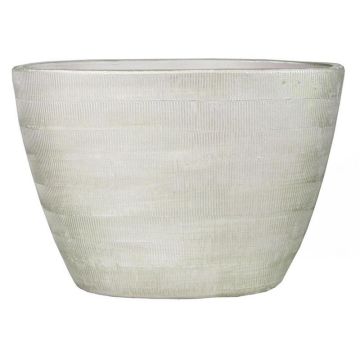 Übertopf DELTA mit Rillen, Keramik, oval, hellgrau-weiß, 33x16,5x23cm
