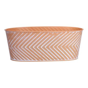 Ovale Blumen Schale CENDRINE, Zink, Linienmuster, orange, 25x13x10cm