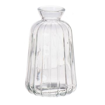 Glas Dekoflasche TATIANA mit Rillen, klar, 11cm, Ø6,5cm