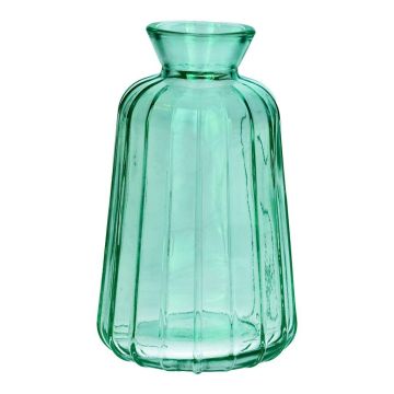 Glas Dekoflasche TATIANA mit Rillen, türkis-klar, 11cm, Ø6,5cm