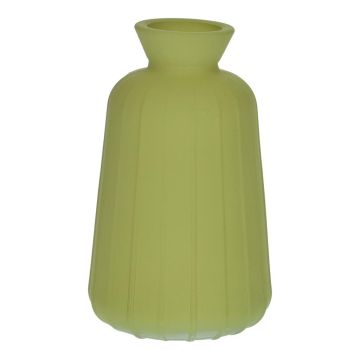 Glas Dekoflasche TATIANA mit Rillen, olivgrün-matt, 11cm, Ø6,5cm