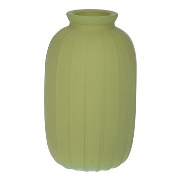 Flasche SILVINA aus Glas, Rillen, olivgrün-matt, 12cm, Ø7cm