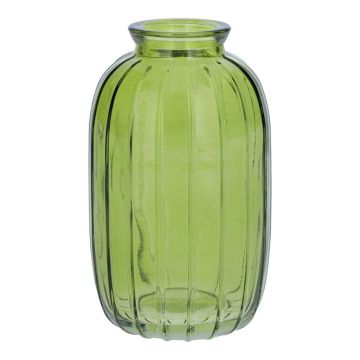 Flasche SILVINA aus Glas, Rillen, grün-klar, 12cm, Ø7cm