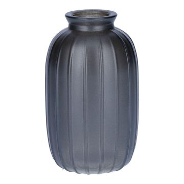 Flasche SILVINA aus Glas, Rillen, grau-metallic, 12cm, Ø7cm