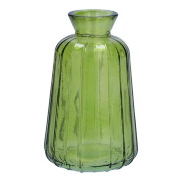 Glas Dekoflasche TATIANA mit Rillen, grün-klar, 11cm, Ø6,5cm