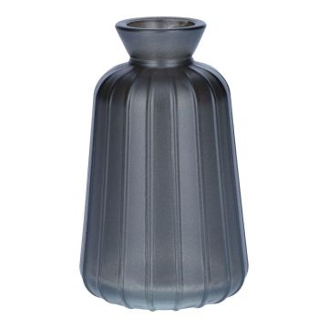 Glas Dekoflasche TATIANA mit Rillen, grau-metallic, 11cm, Ø6,5cm